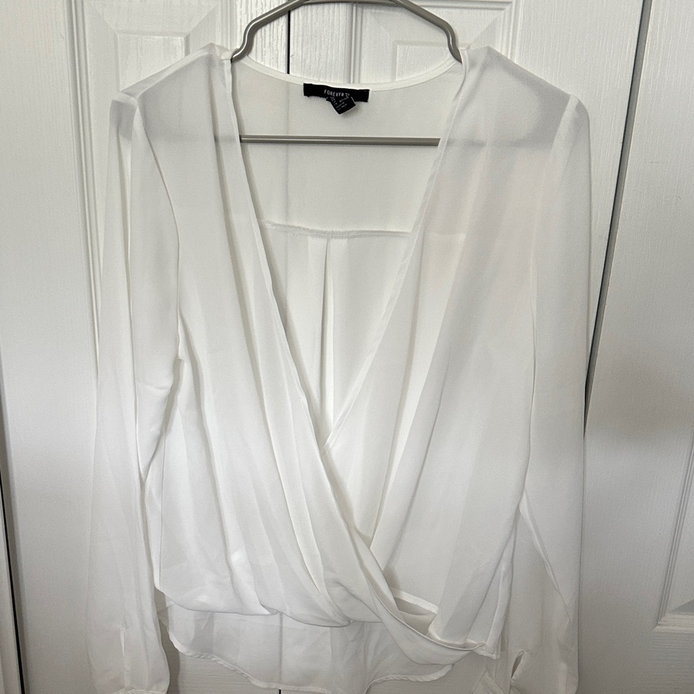 Forever 21 Ivory Wrap Blouse